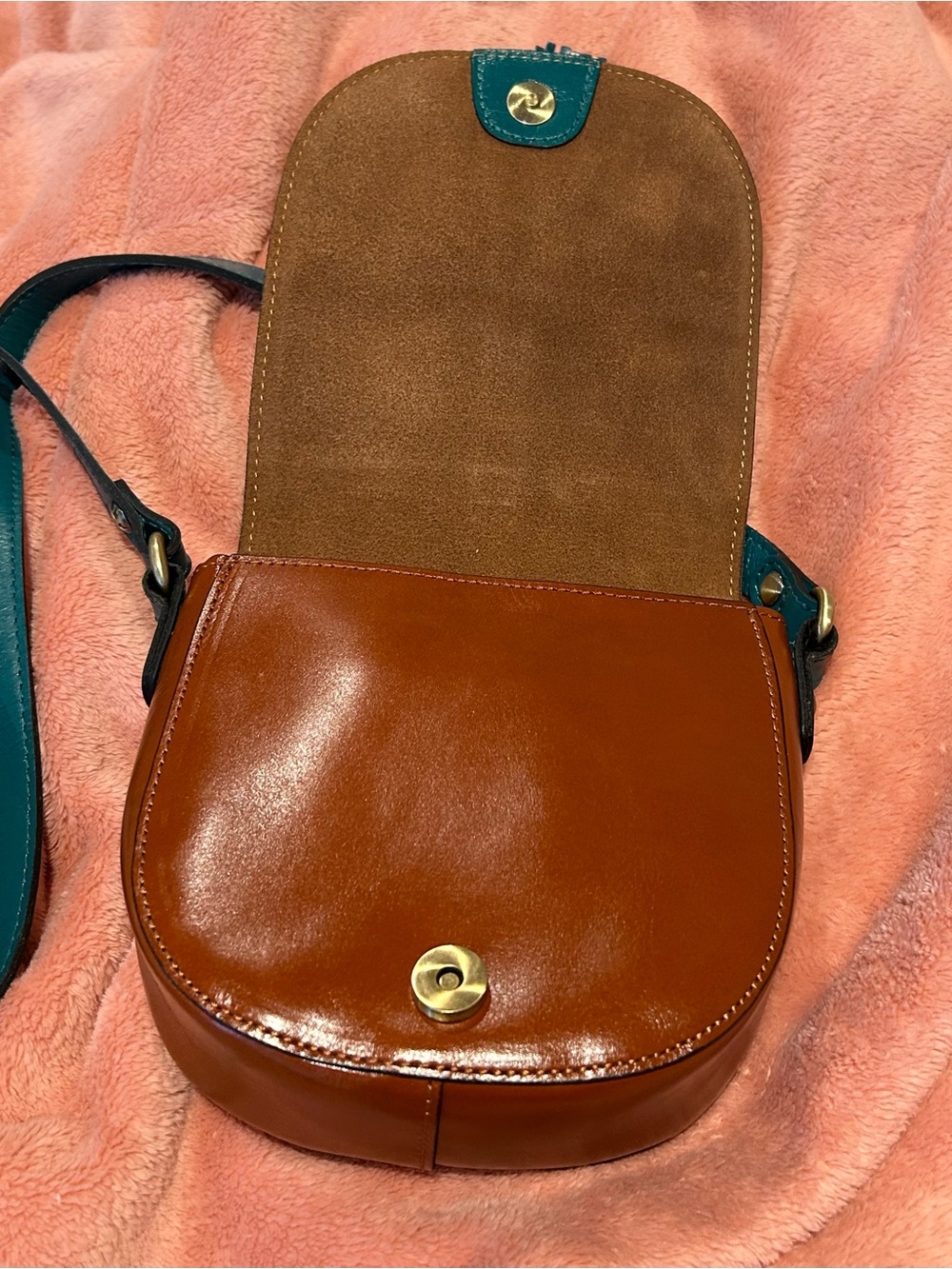 Patricia Nash Brown and Teal Leather Crossbody Saddle Bag - Picture 7 of 9